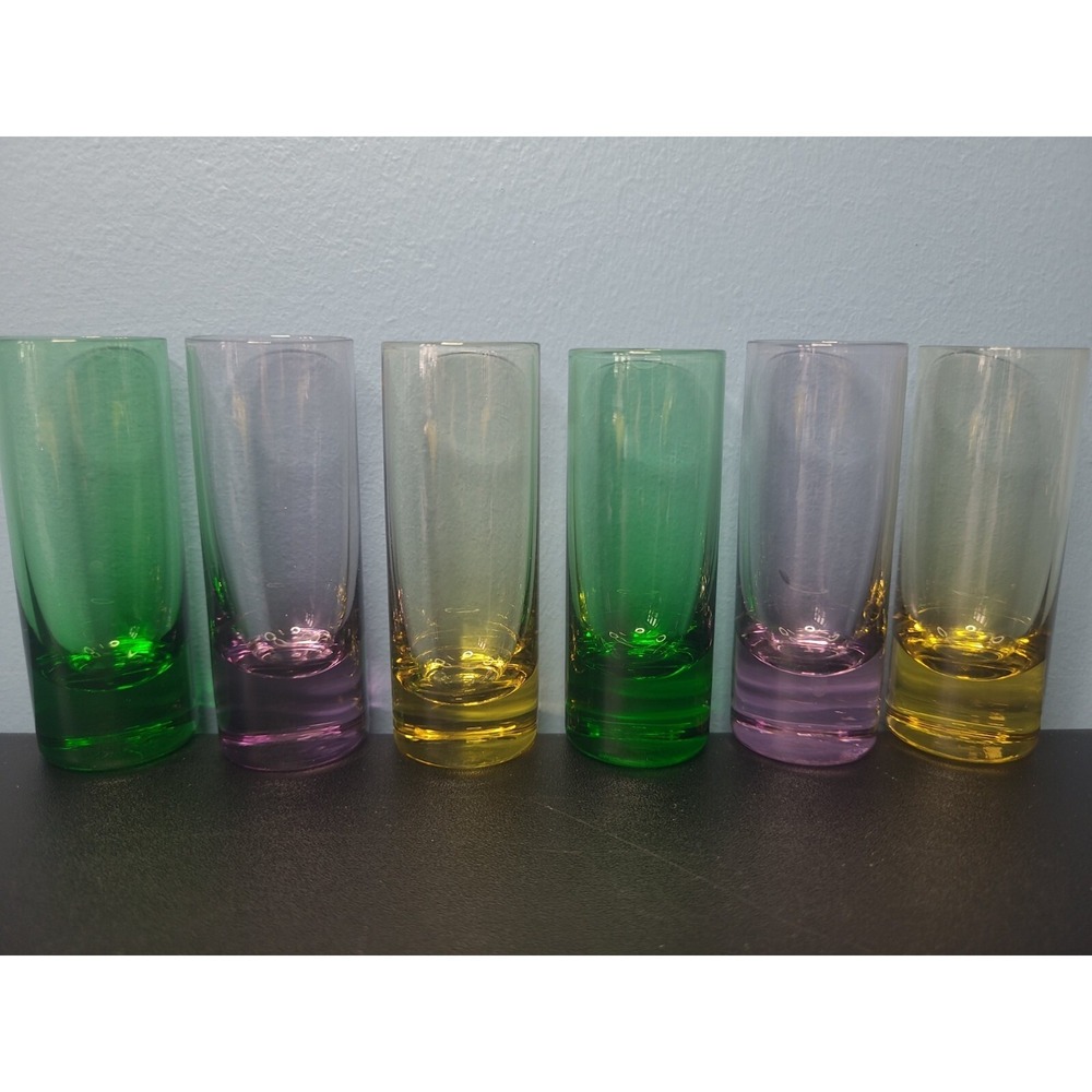 6 Shot Glasses Multi-Colored Glass Vodka Aperitif Liqueur Cordial 3.5" Tall